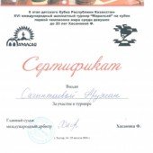 Сертификат Сагынтаева Аружан